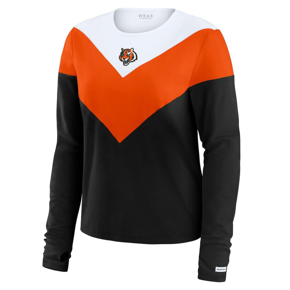 Cincinnati Bengals WEAR by Erin Andrews Women's Plus Size Chevron Tri-Blend Long Sleeve T-Shirt - Black/Orange - NFL