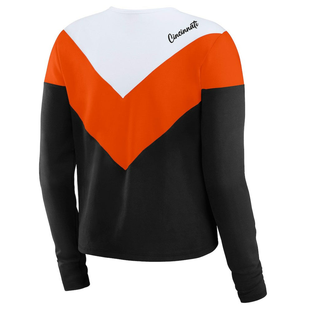 Cincinnati Bengals WEAR by Erin Andrews Women's Plus Size Chevron Tri-Blend Long Sleeve T-Shirt - Black/Orange - NFL
