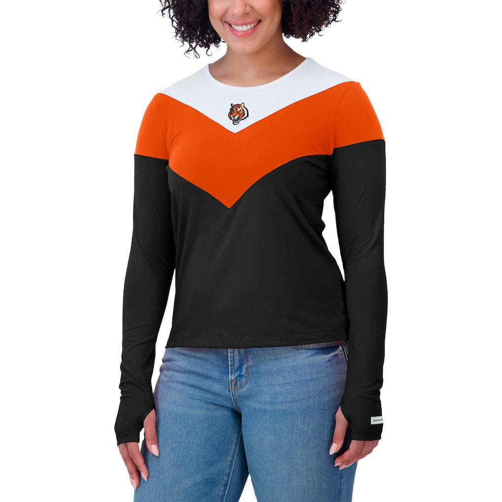 Cincinnati Bengals WEAR by Erin Andrews Women's Plus Size Chevron Tri-Blend Long Sleeve T-Shirt - Black/Orange - NFL