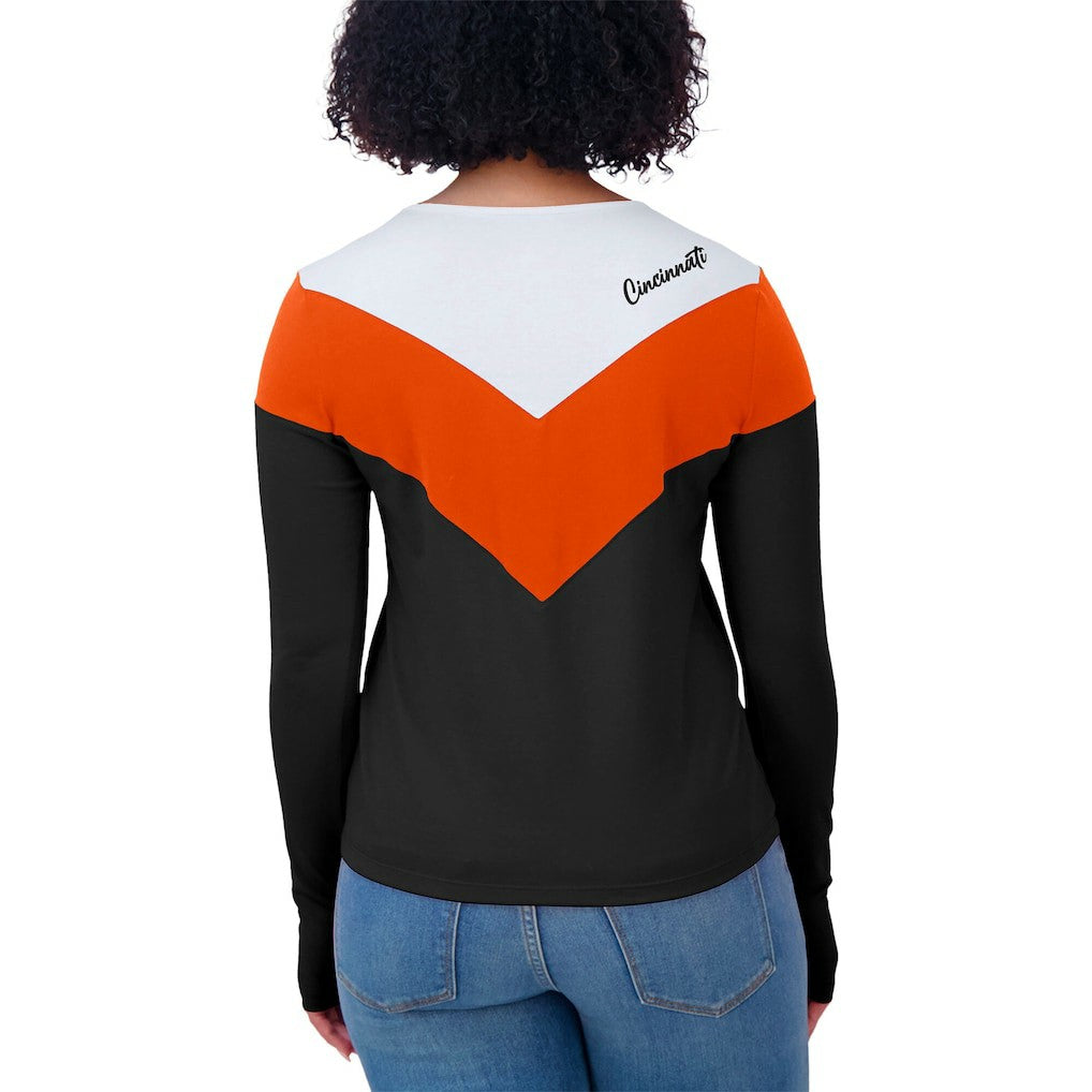 Cincinnati Bengals WEAR by Erin Andrews Women's Plus Size Chevron Tri-Blend Long Sleeve T-Shirt - Black/Orange - NFL