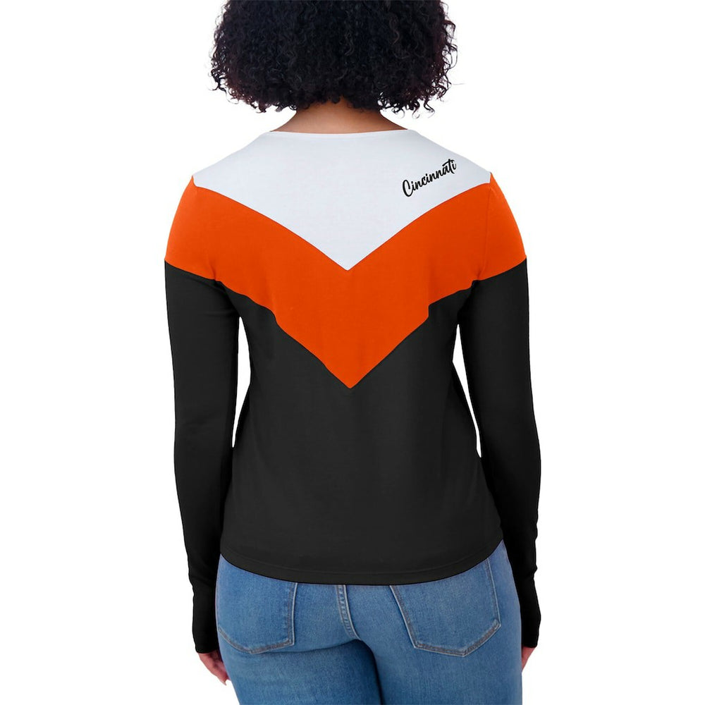 Cincinnati Bengals WEAR by Erin Andrews Women's Plus Size Chevron Tri-Blend Long Sleeve T-Shirt - Black/Orange - NFL