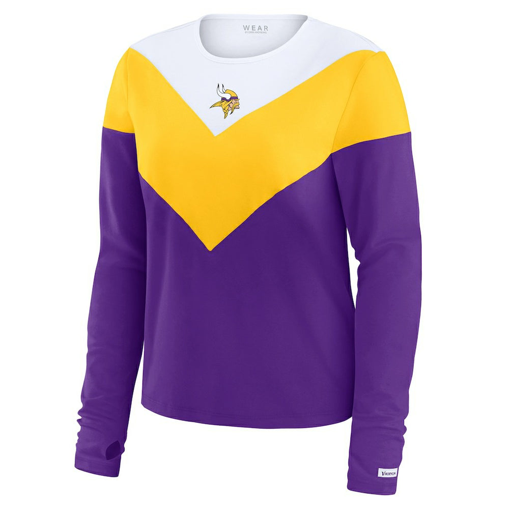 Minnesota Vikings WEAR by Erin Andrews Women's Plus Size Chevron Tri-Blend Long Sleeve T-Shirt - White/Gold - NFL