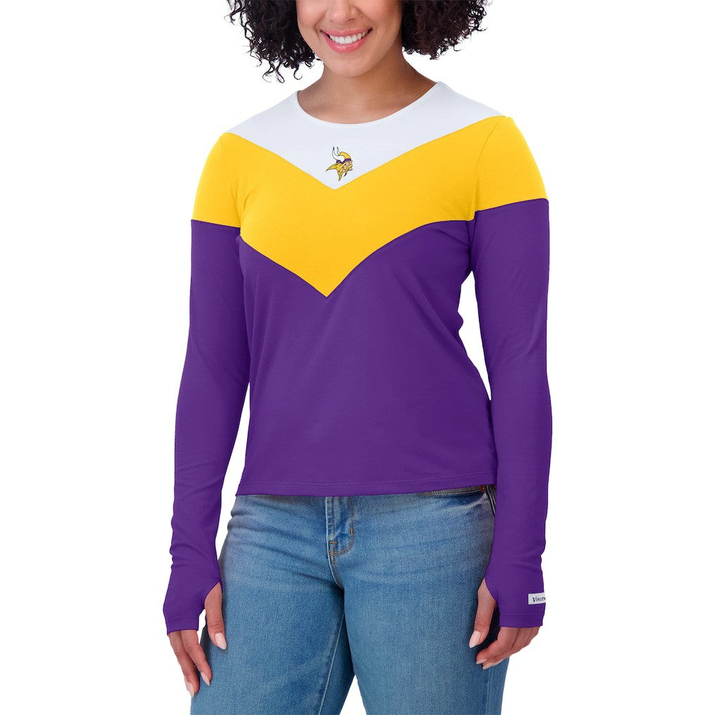 Minnesota Vikings WEAR by Erin Andrews Women's Plus Size Chevron Tri-Blend Long Sleeve T-Shirt - White/Gold - NFL