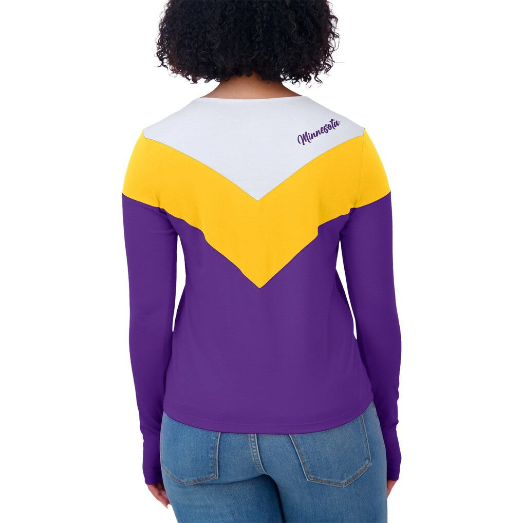 Minnesota Vikings WEAR by Erin Andrews Women's Plus Size Chevron Tri-Blend Long Sleeve T-Shirt - White/Gold - NFL