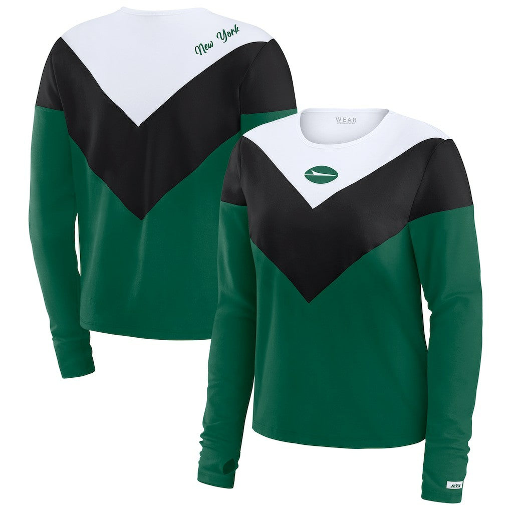 New York Jets WEAR by Erin Andrews Women's Plus Size Chevron Tri-Blend Long Sleeve T-Shirt - Green/Black - NFL
