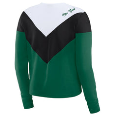 New York Jets WEAR by Erin Andrews Women's Plus Size Chevron Tri-Blend Long Sleeve T-Shirt - Green/Black - NFL