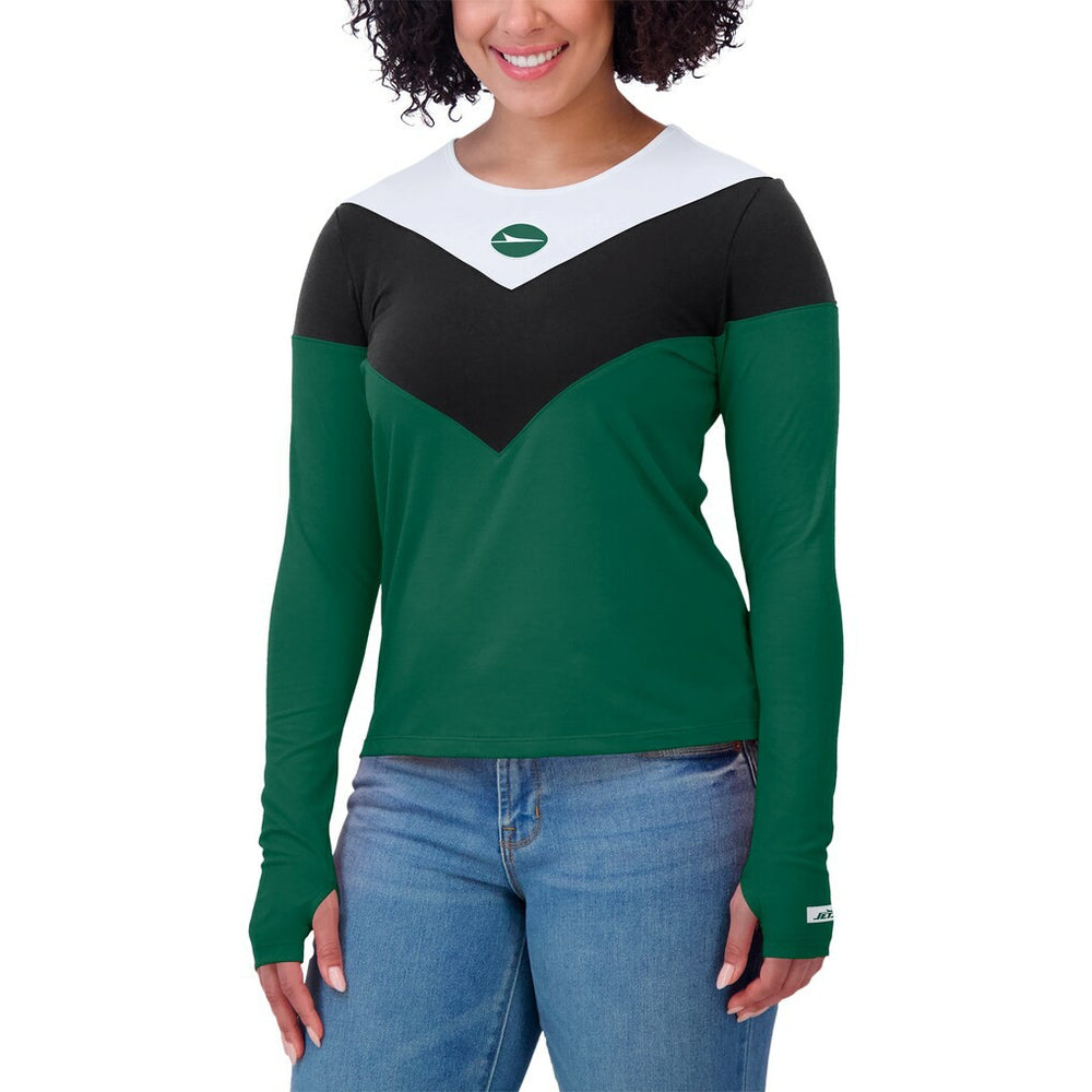 New York Jets WEAR by Erin Andrews Women's Plus Size Chevron Tri-Blend Long Sleeve T-Shirt - Green/Black - NFL