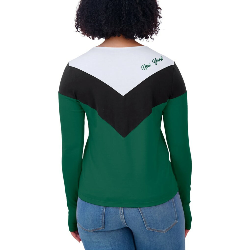 New York Jets WEAR by Erin Andrews Women's Plus Size Chevron Tri-Blend Long Sleeve T-Shirt - Green/Black - NFL