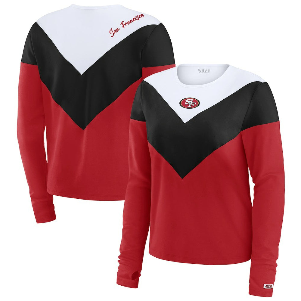 San Francisco 49ers WEAR by Erin Andrews Women's Plus Size Chevron Tri-Blend Long Sleeve T-Shirt - Scarlet/Black - NFL