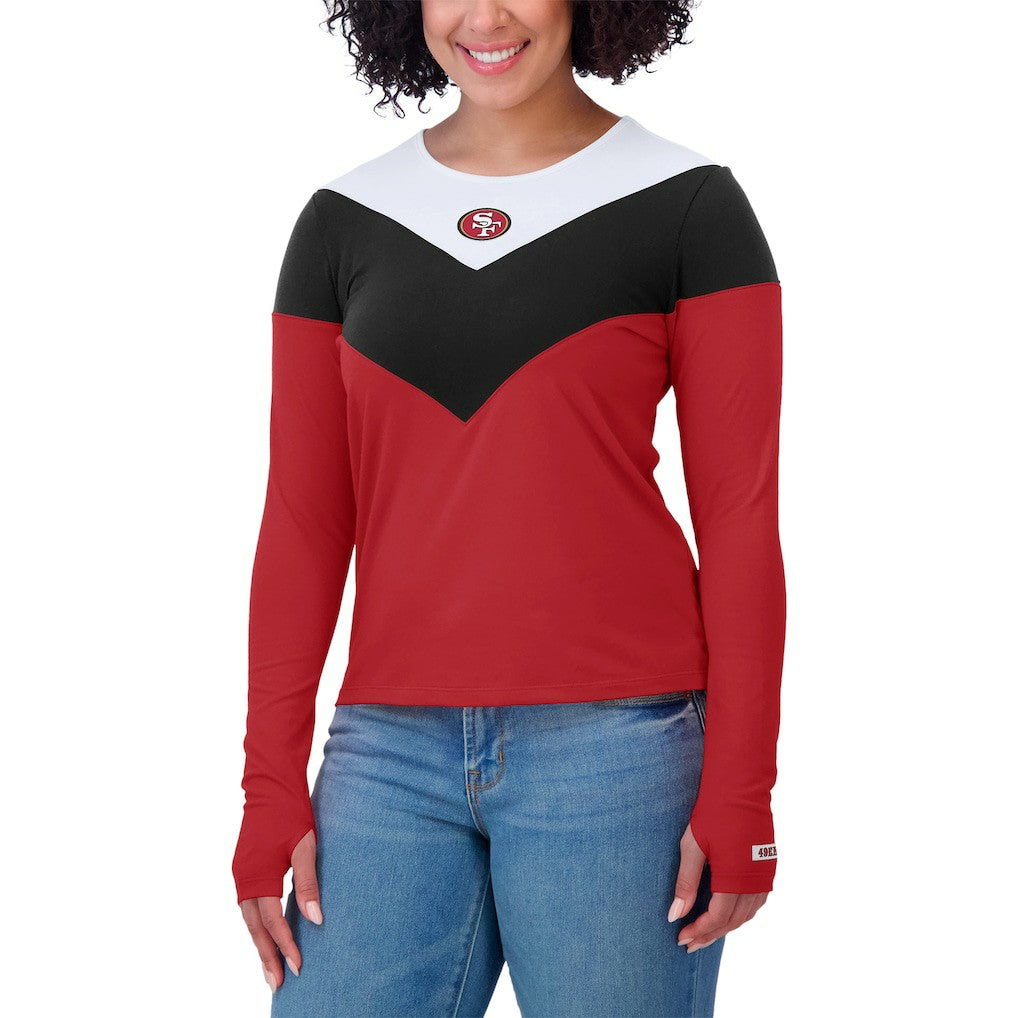 San Francisco 49ers WEAR by Erin Andrews Women's Plus Size Chevron Tri-Blend Long Sleeve T-Shirt - Scarlet/Black - NFL
