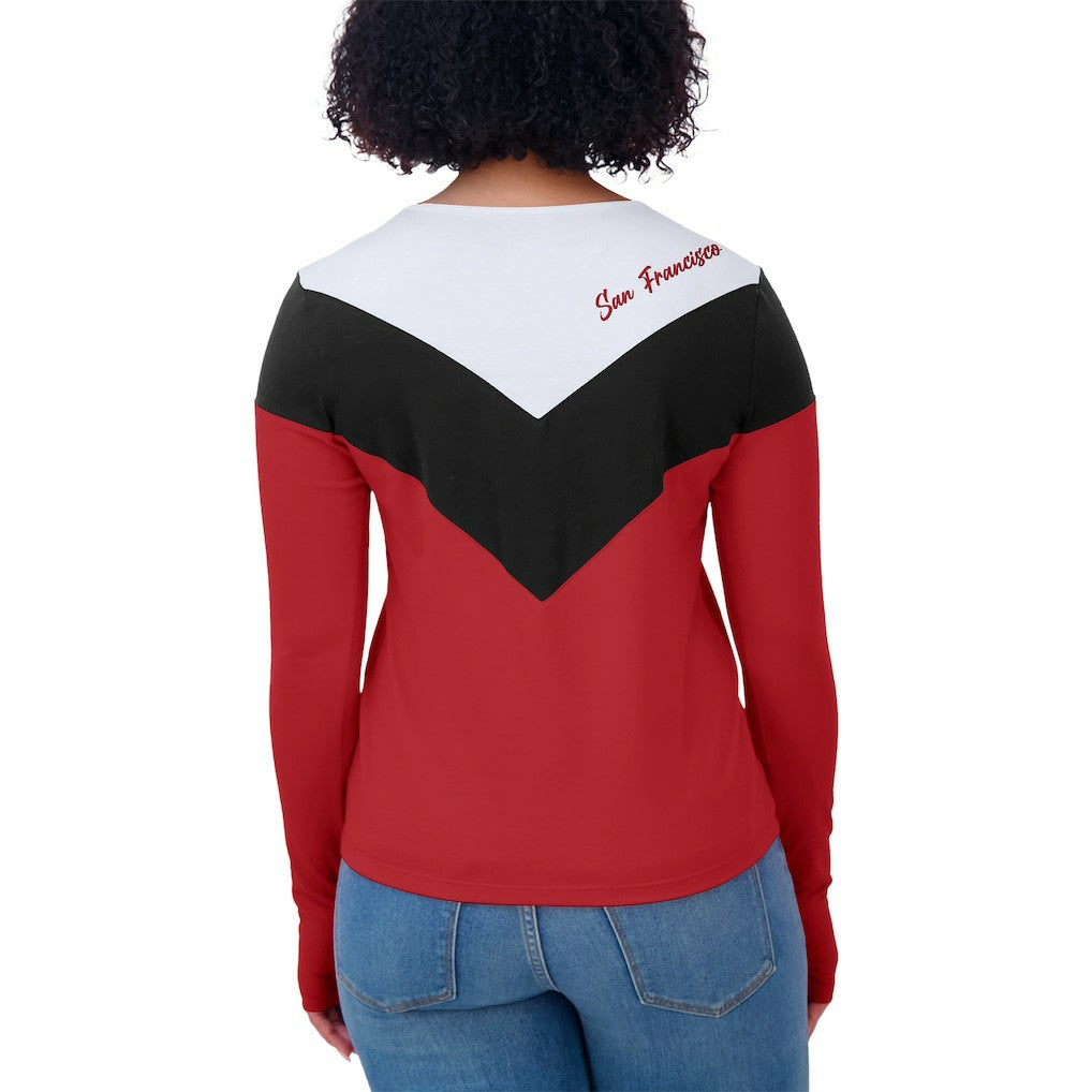 San Francisco 49ers WEAR by Erin Andrews Women's Plus Size Chevron Tri-Blend Long Sleeve T-Shirt - Scarlet/Black - NFL