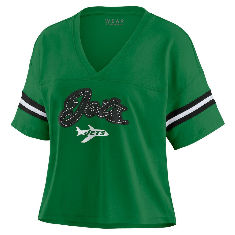 New York Jets WEAR by Erin Andrews Women's Color Block Boxy V-Neck T-Shirt - Kelly Green - NFL