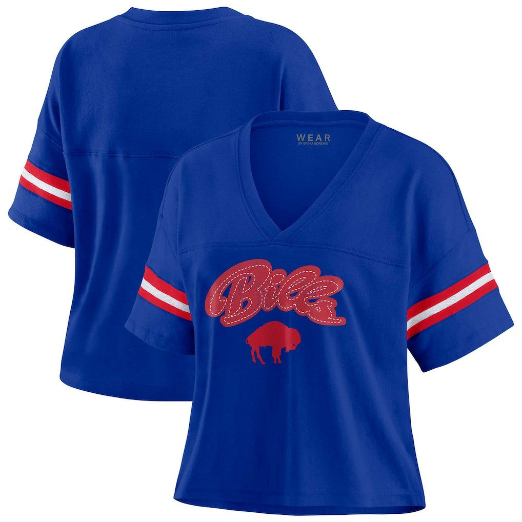 Buffalo Bills WEAR by Erin Andrews Women's Plus Size Color Block Boxy V-Neck T-Shirt - Royal - NFL