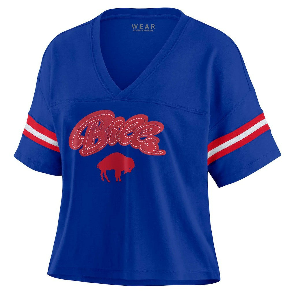 Buffalo Bills WEAR by Erin Andrews Women's Plus Size Color Block Boxy V-Neck T-Shirt - Royal - NFL