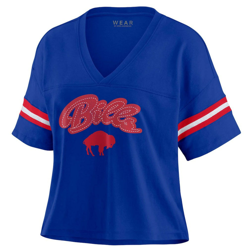Buffalo Bills WEAR by Erin Andrews Women's Plus Size Color Block Boxy V-Neck T-Shirt - Royal - NFL