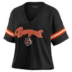 Cincinnati Bengals WEAR by Erin Andrews Women's Plus Size Color Block Boxy V-Neck T-Shirt - Black - NFL