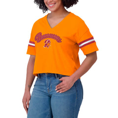 Tampa Bay Buccaneers WEAR by Erin Andrews Women's Plus Size Color Block Boxy V-Neck T-Shirt - Pewter - NFL