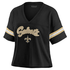 New Orleans Saints WEAR by Erin Andrews Women's Plus Size Color Block Boxy V-Neck T-Shirt - Black - NFL