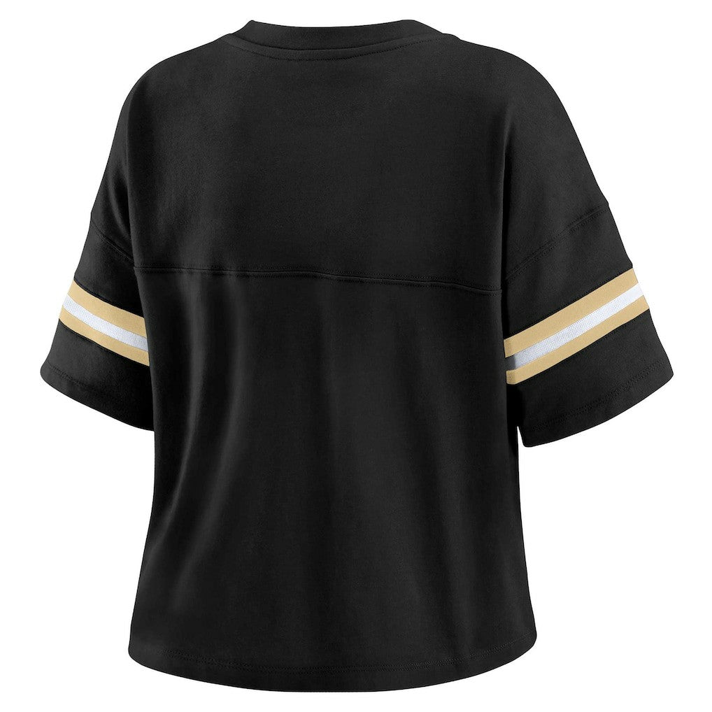 New Orleans Saints WEAR by Erin Andrews Women's Plus Size Color Block Boxy V-Neck T-Shirt - Black - NFL