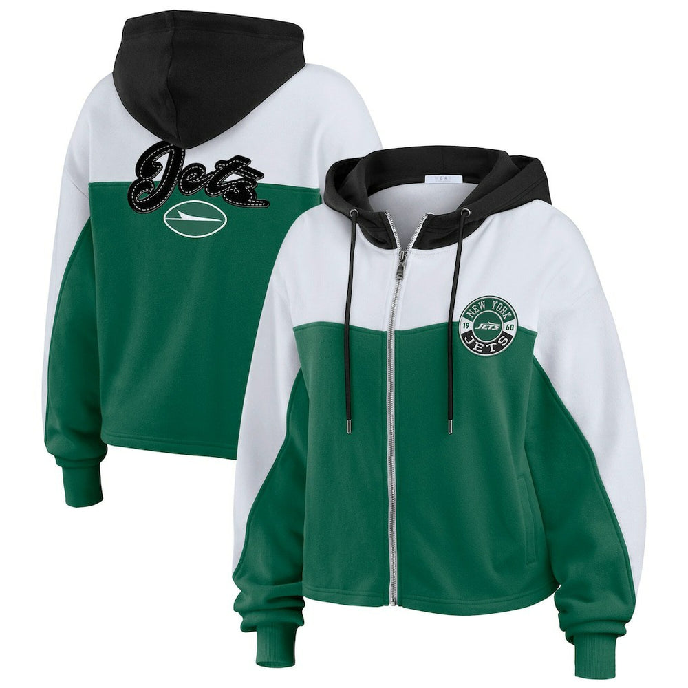 New York Jets WEAR by Erin Andrews Women's Color Block Full-Zip Hoodie - Green/White - NFL