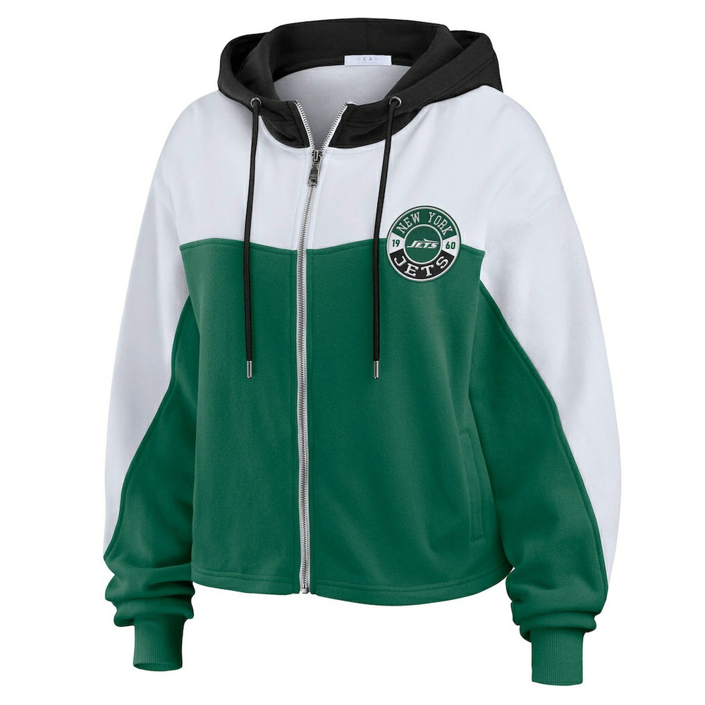 New York Jets WEAR by Erin Andrews Women's Color Block Full-Zip Hoodie - Green/White - NFL