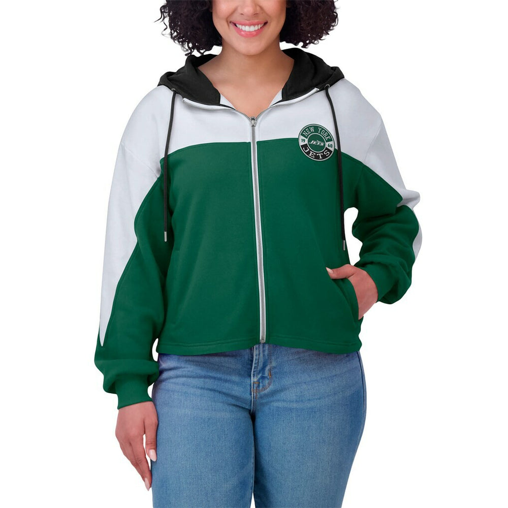 New York Jets WEAR by Erin Andrews Women's Color Block Full-Zip Hoodie - Green/White - NFL