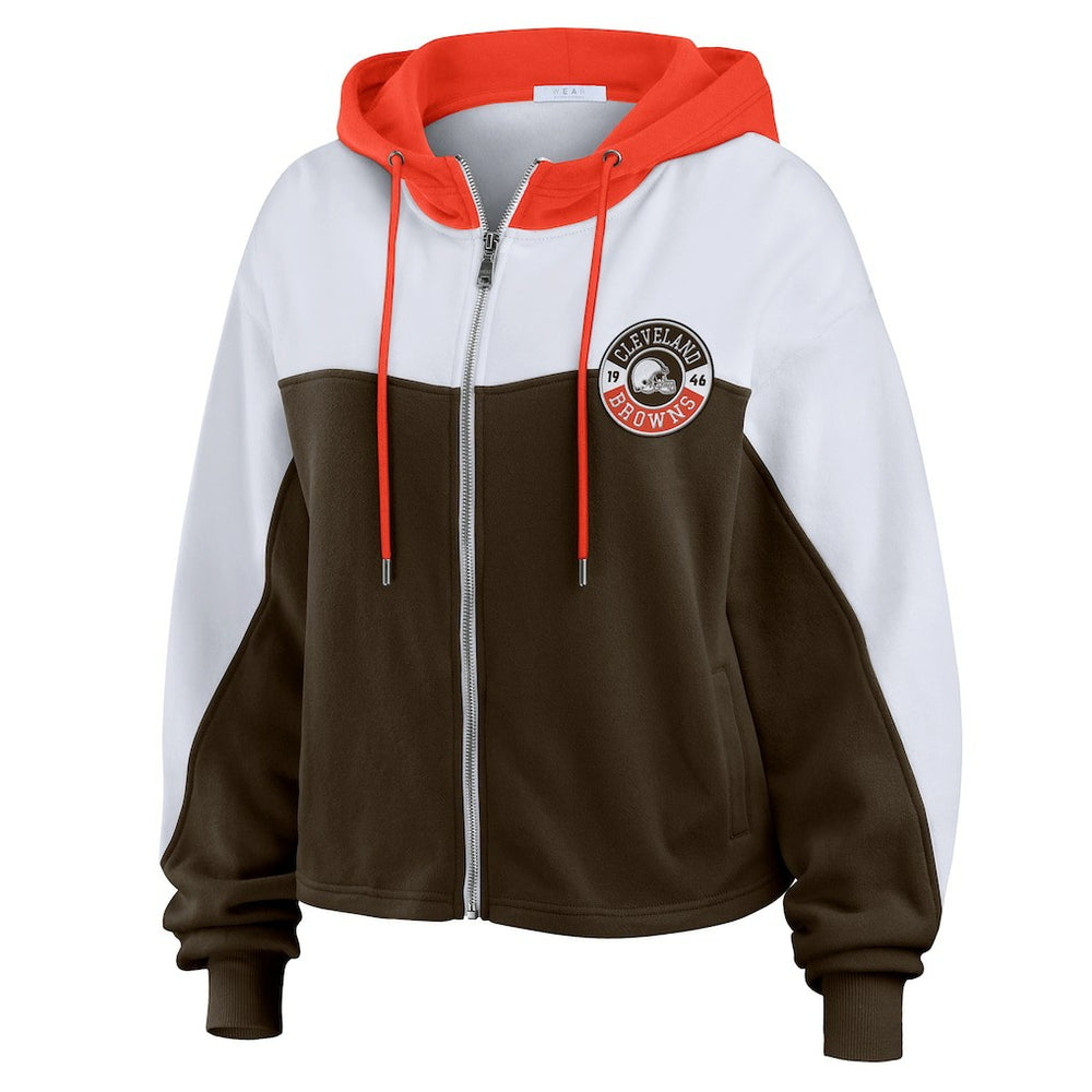 Cleveland Browns WEAR by Erin Andrews Women's Plus Size Color Block Full-Zip Hoodie - Brown - NFL