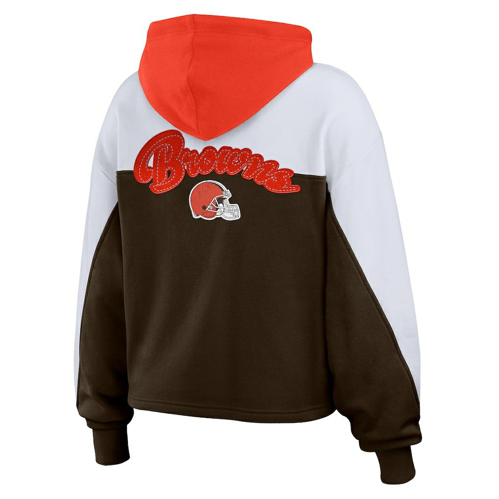 Cleveland Browns WEAR by Erin Andrews Women's Plus Size Color Block Full-Zip Hoodie - Brown - NFL