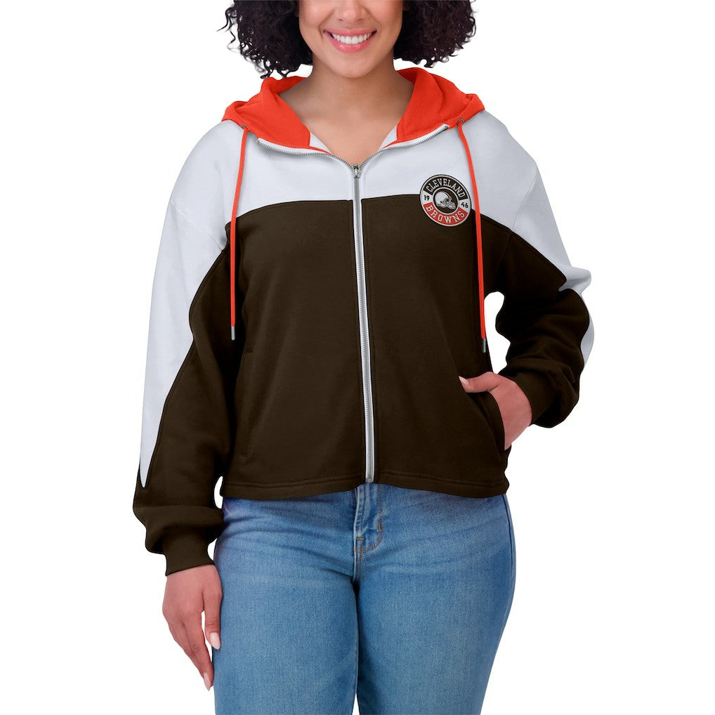 Cleveland Browns WEAR by Erin Andrews Women's Plus Size Color Block Full-Zip Hoodie - Brown - NFL