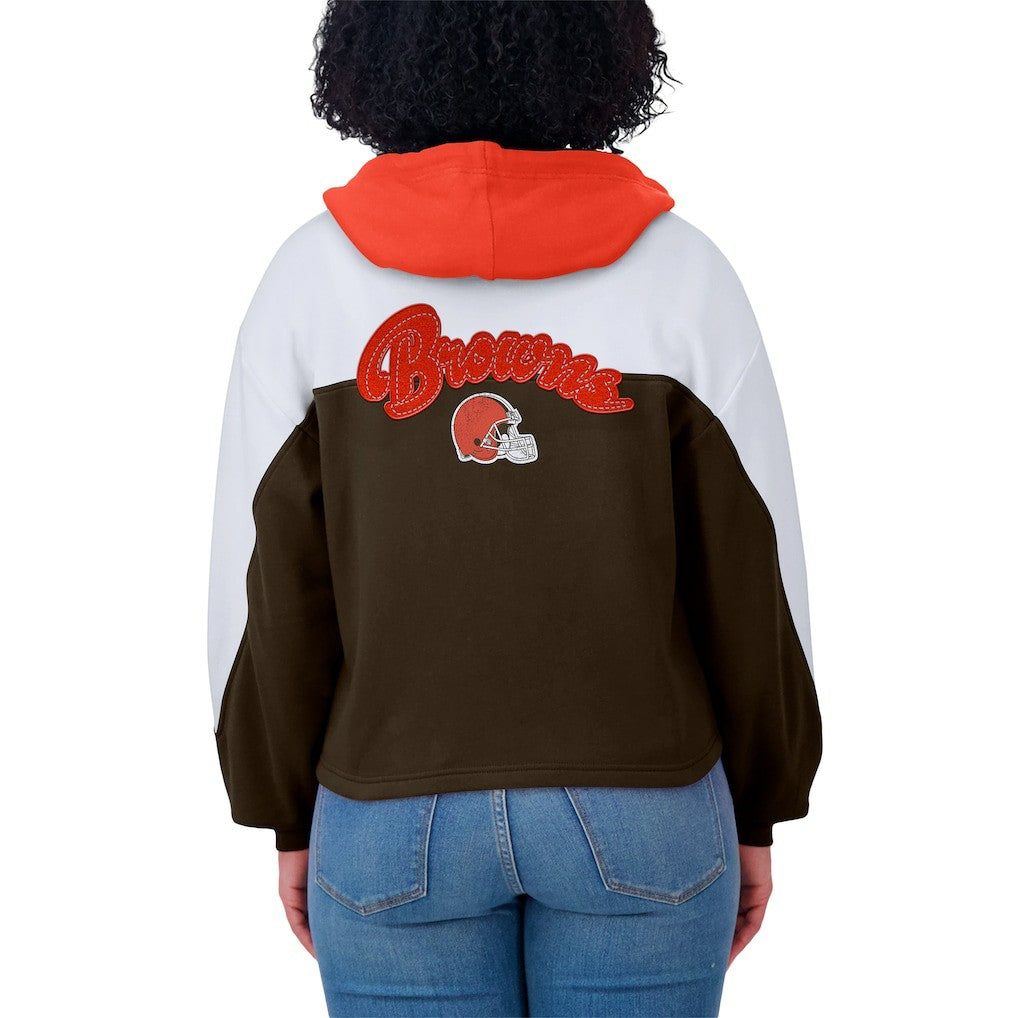Cleveland Browns WEAR by Erin Andrews Women's Plus Size Color Block Full-Zip Hoodie - Brown - NFL