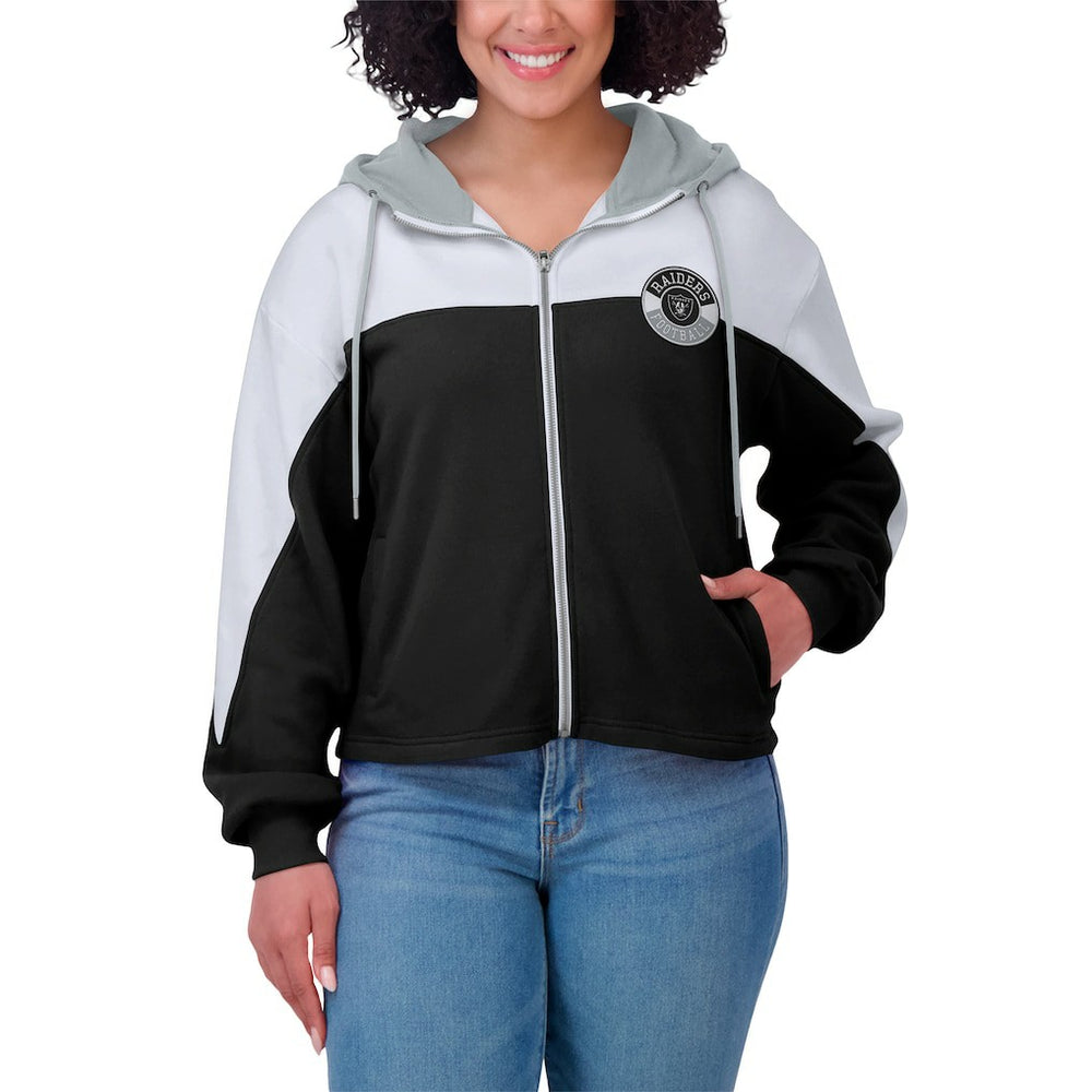 Las Vegas Raiders WEAR by Erin Andrews Women's Plus Size Color Block Full-Zip Hoodie - Black - NFL