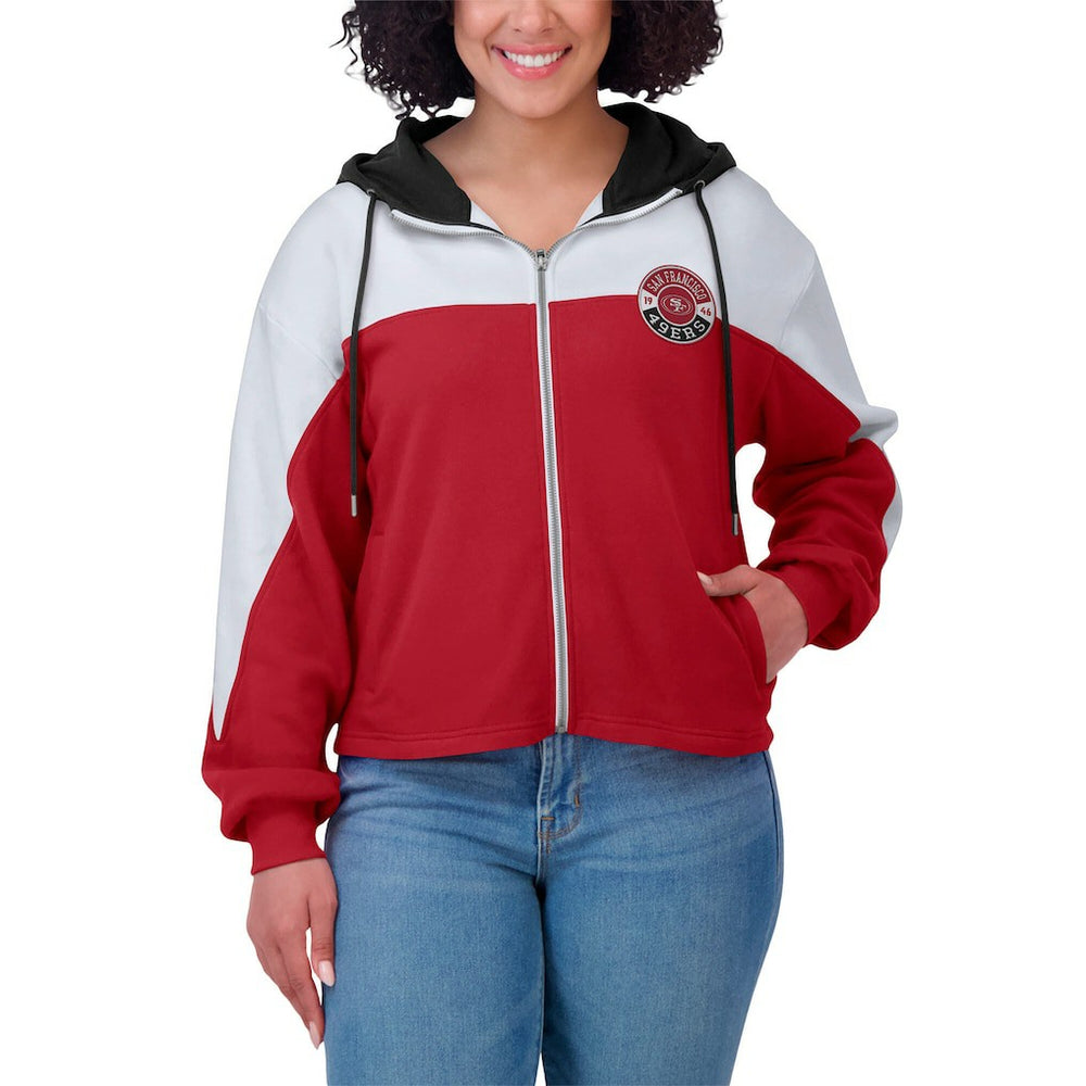 San Francisco 49ers WEAR by Erin Andrews Women's Plus Size Color Block Full-Zip Hoodie - Scarlet - NFL