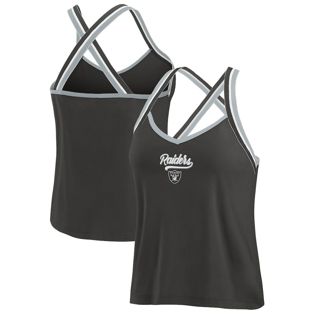 Las Vegas Raiders WEAR by Erin Andrews Women's Cross Strap Tri-Blend Tank Top - Black - NFL