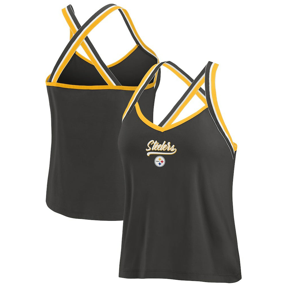 Pittsburgh Steelers WEAR by Erin Andrews Women's Cross Strap Tri-Blend Tank Top - Black - NFL