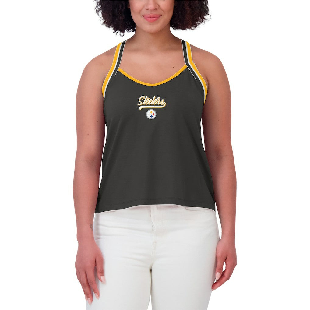 Pittsburgh Steelers WEAR by Erin Andrews Women's Cross Strap Tri-Blend Tank Top - Black - NFL