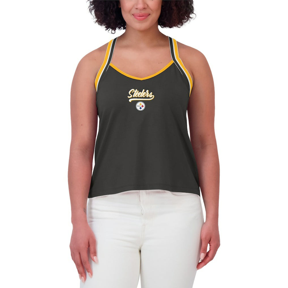 Pittsburgh Steelers WEAR by Erin Andrews Women's Cross Strap Tri-Blend Tank Top - Black - NFL