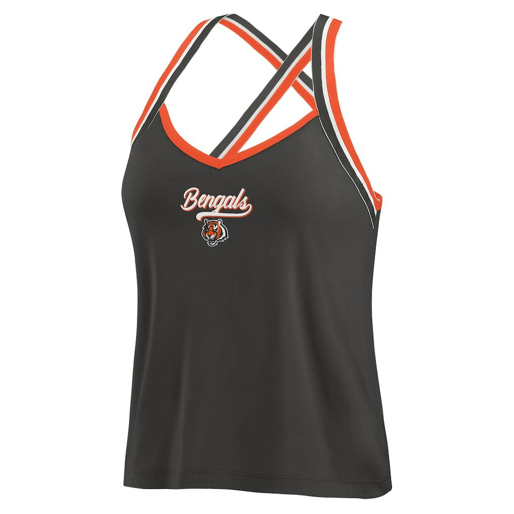 Cincinnati Bengals WEAR by Erin Andrews Women's Cross Strap Tri-Blend Tank Top - Black - NFL