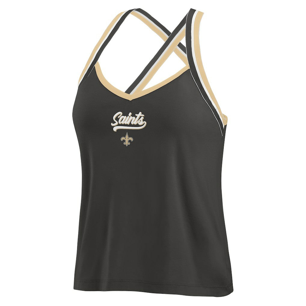 New Orleans Saints WEAR by Erin Andrews Women's Cross Strap Tri-Blend Tank Top - Black - NFL