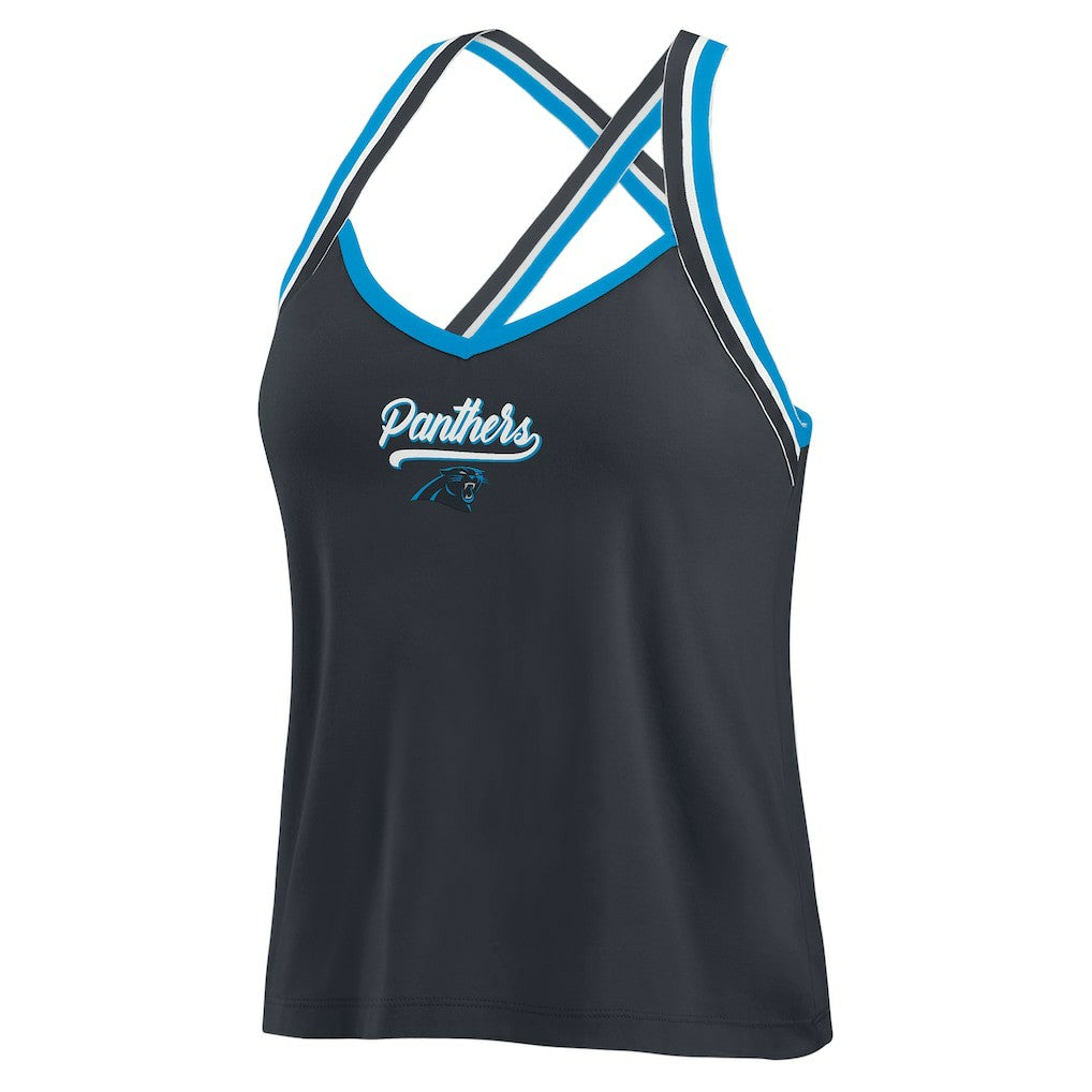 Carolina Panthers WEAR by Erin Andrews Women's Cross Strap Tri-Blend Tank Top - Black - NFL