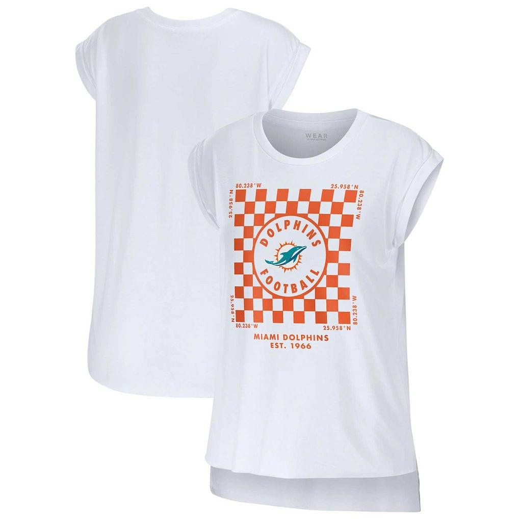 Miami Dolphins WEAR by Erin Andrews Women's Checker Muscle Tank Top - White - NFL
