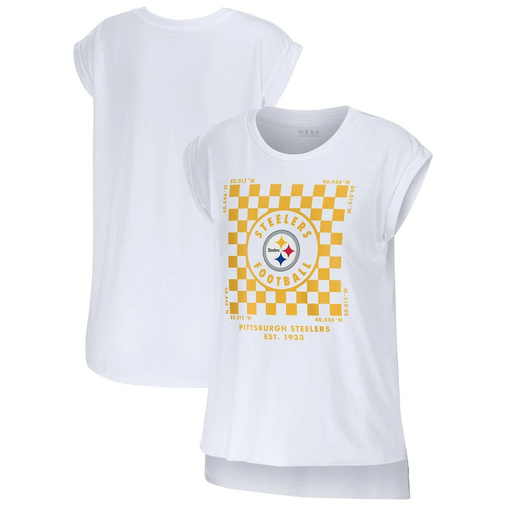 Pittsburgh Steelers WEAR by Erin Andrews Women's Checker Muscle Tank Top - White - NFL