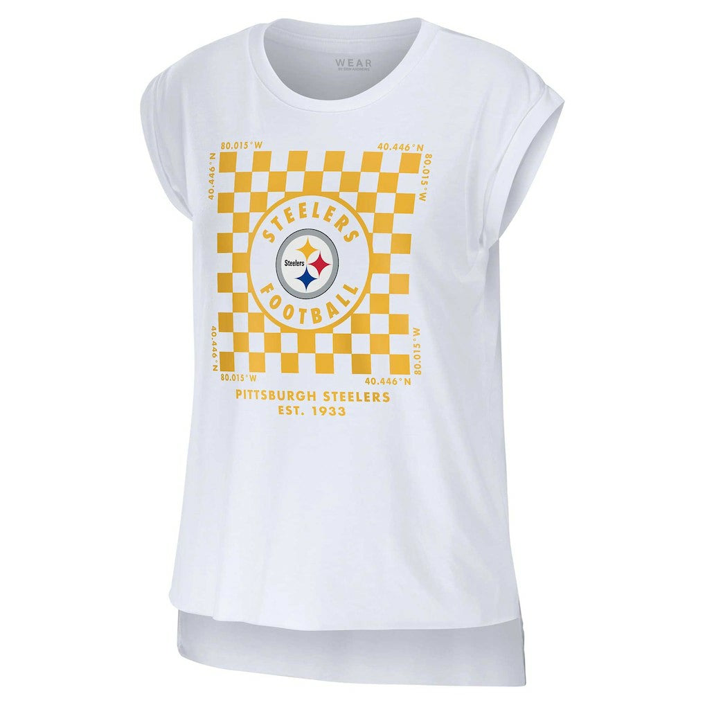 Pittsburgh Steelers WEAR by Erin Andrews Women's Checker Muscle Tank Top - White - NFL