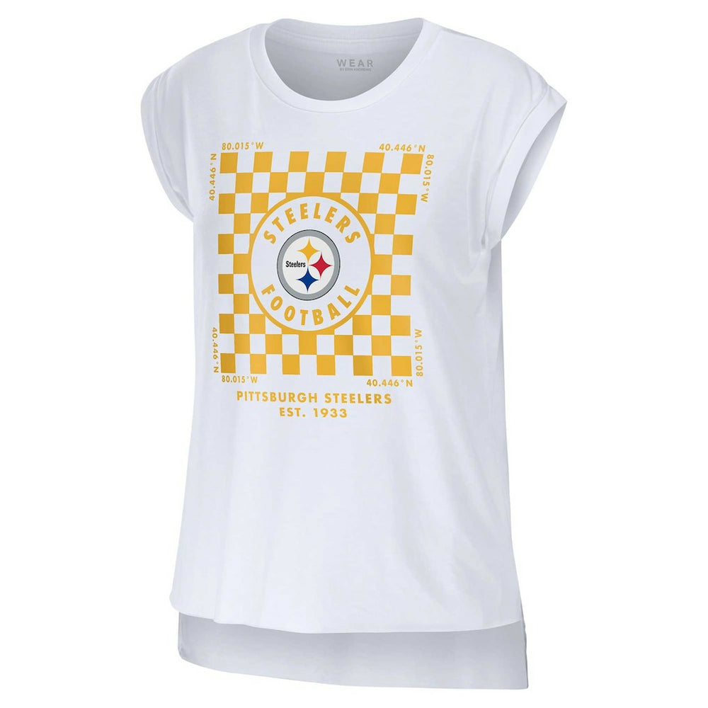Pittsburgh Steelers WEAR by Erin Andrews Women's Checker Muscle Tank Top - White - NFL