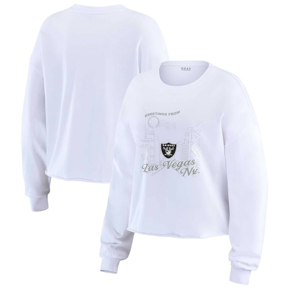 Las Vegas Raiders WEAR by Erin Andrews Women's Postcard Cropped Long Sleeve Top - White - NFL