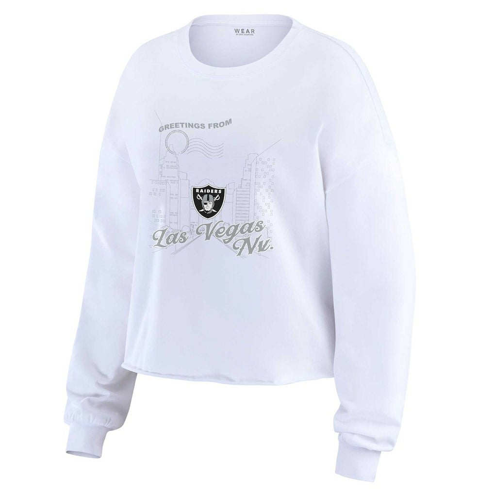 Las Vegas Raiders WEAR by Erin Andrews Women's Postcard Cropped Long Sleeve Top - White - NFL