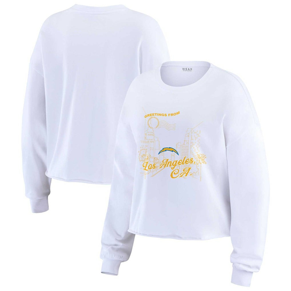 Los Angeles Chargers WEAR by Erin Andrews Women's Postcard Cropped Long Sleeve Top - White - NFL