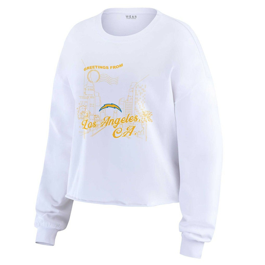 Los Angeles Chargers WEAR by Erin Andrews Women's Postcard Cropped Long Sleeve Top - White - NFL
