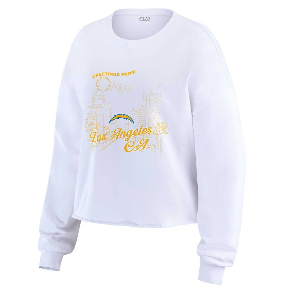 Los Angeles Chargers WEAR by Erin Andrews Women's Postcard Cropped Long Sleeve Top - White - NFL