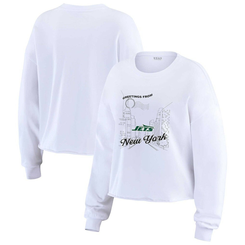 New York Jets WEAR by Erin Andrews Women's Postcard Cropped Long Sleeve Top - White - NFL