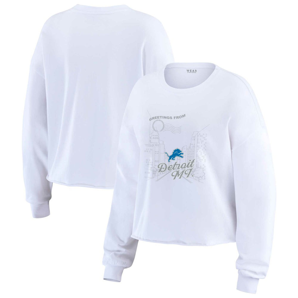 Detroit Lions WEAR by Erin Andrews Women's Postcard Cropped Long Sleeve Top - White - NFL